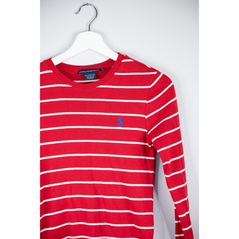 Ralph Lauren Sport Long Sleeve Tee Womens S Red Striped Excellent Cotton Pony - Picture 2 of 4